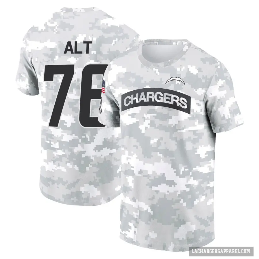Men's ＃76 Joe Alt Los Angeles Chargers Camo Arctic 2024 Salute to Service Performance T-Shirt