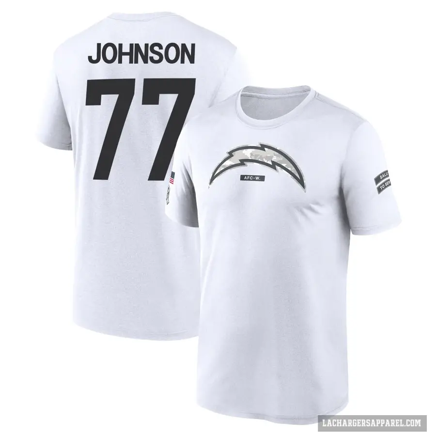 Men's ＃77 Zion Johnson Los Angeles Chargers White 2024 Salute to Service Performance T-Shirt