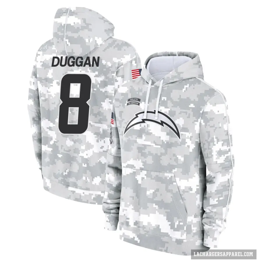 Men's ＃8 Max Duggan Los Angeles Chargers Arctic Camo 2024 Salute to Service Club Fleece Pullover Hoodie