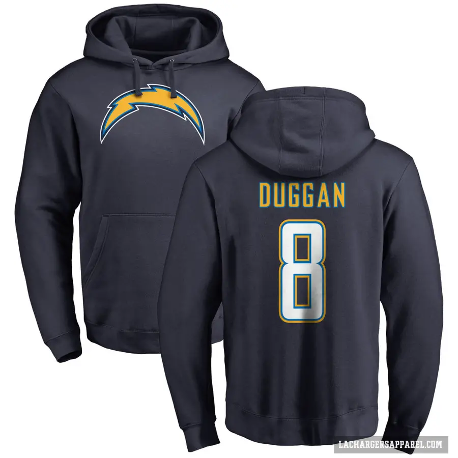 Men's ＃8 Max Duggan Los Angeles Chargers Navy Pro Line by Branded Name & Number Pullover Hoodie