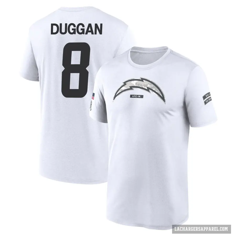Men's ＃8 Max Duggan Los Angeles Chargers White 2024 Salute to Service Performance T-Shirt