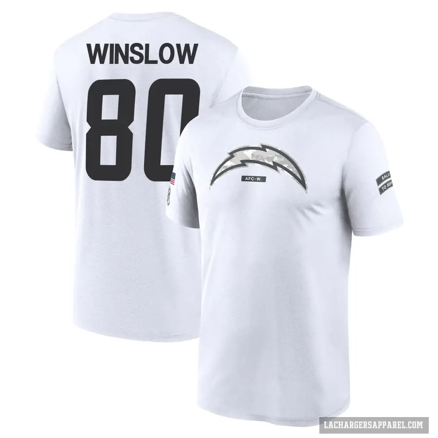 Men's ＃80 Kellen Winslow Los Angeles Chargers White 2024 Salute to Service Performance T-Shirt
