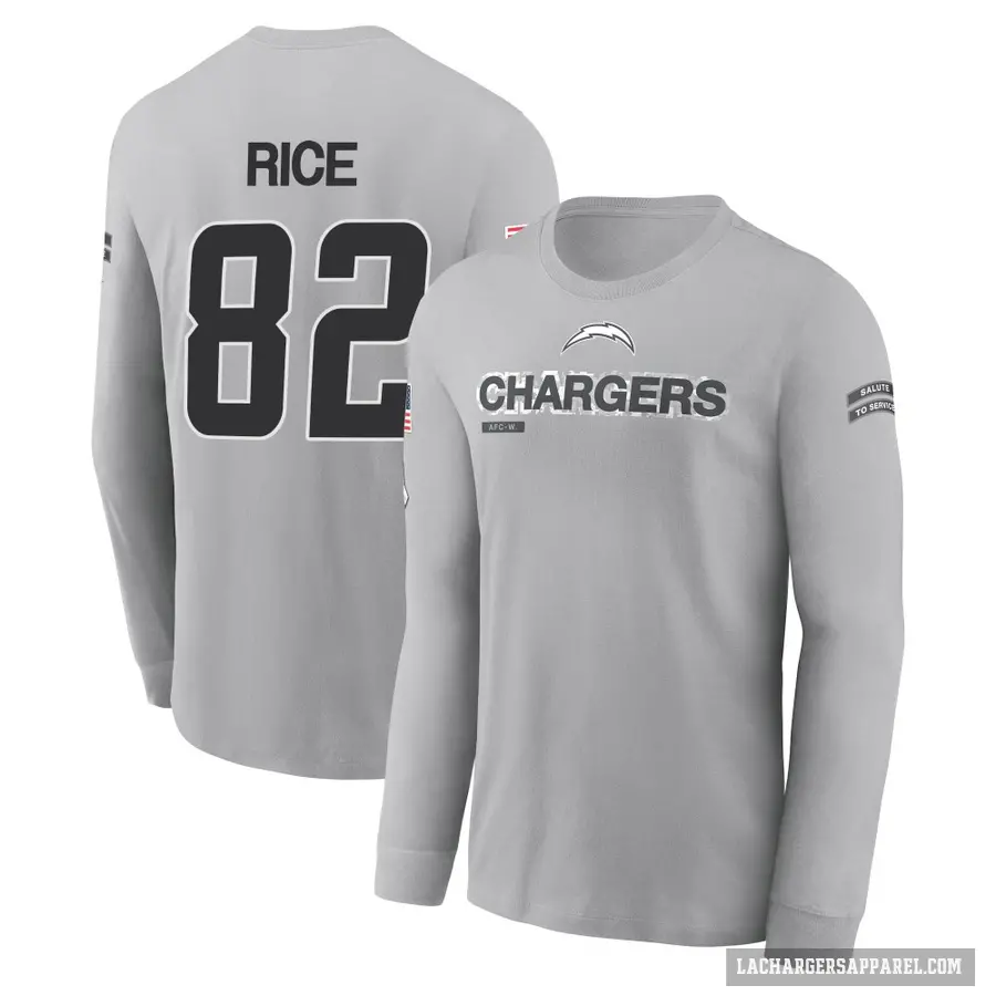 Men's ＃82 Brenden Rice Los Angeles Chargers Gray 2024 Salute to Service Long Sleeve T-Shirt