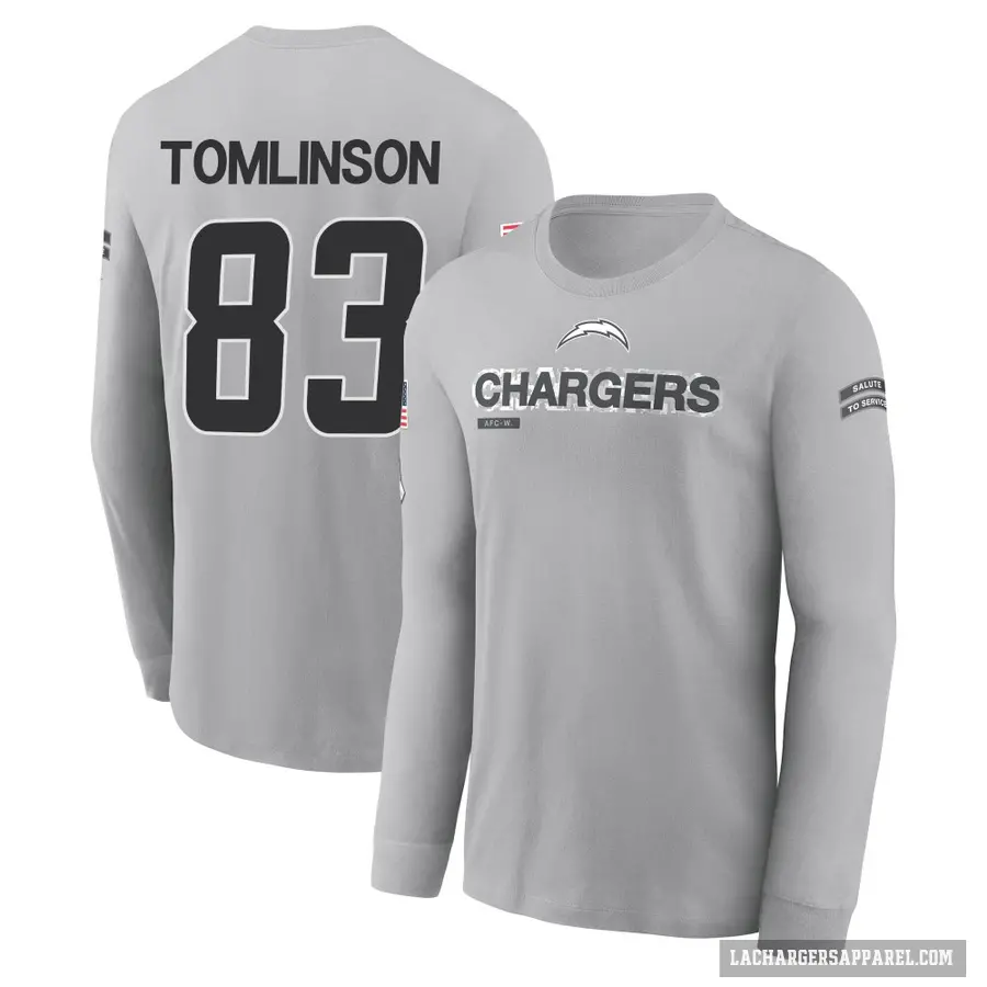 Men's ＃83 Eric Tomlinson Los Angeles Chargers Gray 2024 Salute to Service Long Sleeve T-Shirt