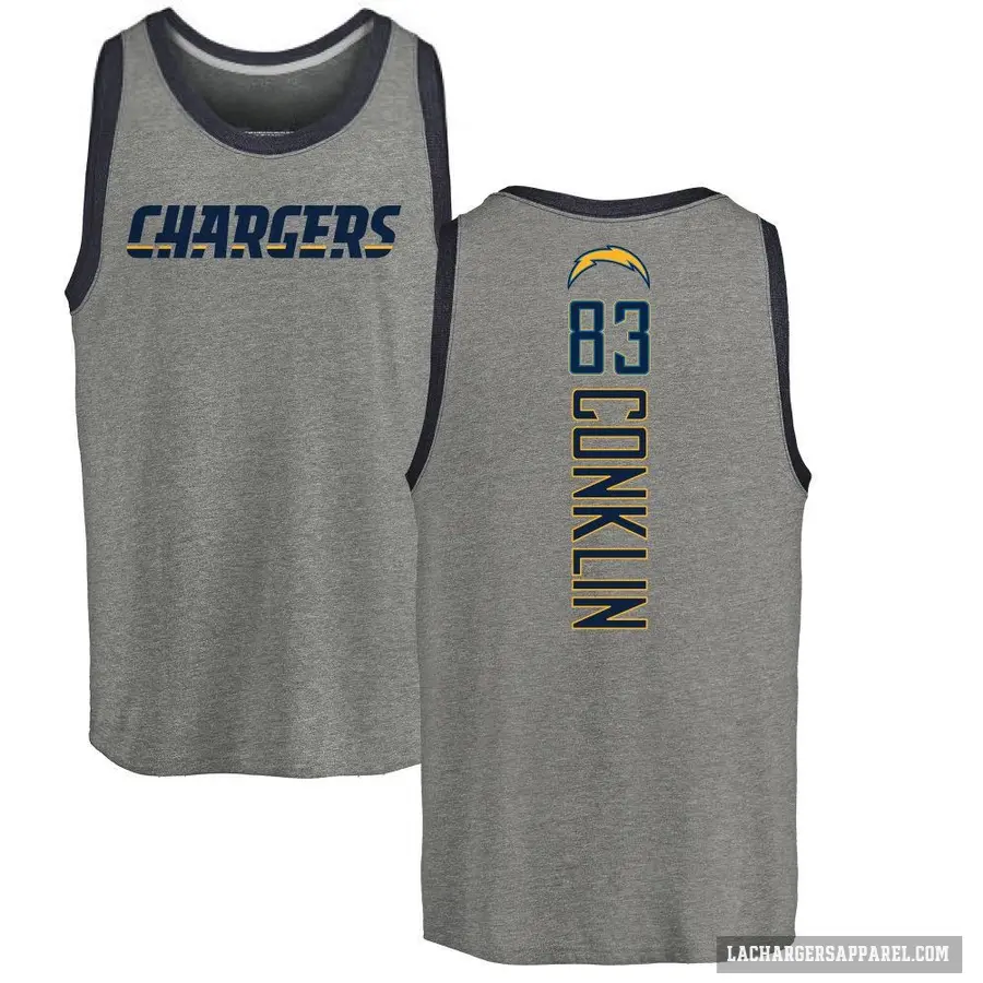 Men's ＃83 Tyler Conklin Los Angeles Chargers Ash Backer Tank Top
