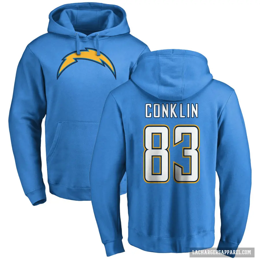 Men's ＃83 Tyler Conklin Los Angeles Chargers Blue Pro Line by Branded Name & Number Pullover Hoodie