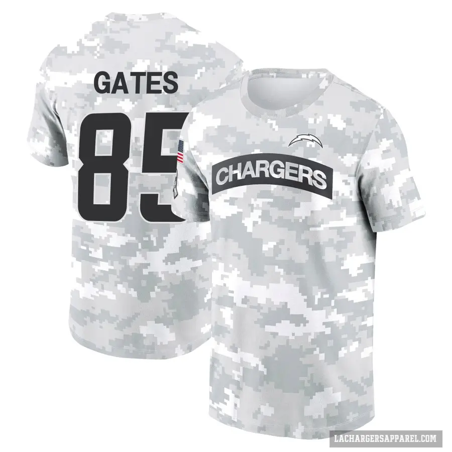 Men's ＃85 Antonio Gates Los Angeles Chargers Camo Arctic 2024 Salute to Service Performance T-Shirt