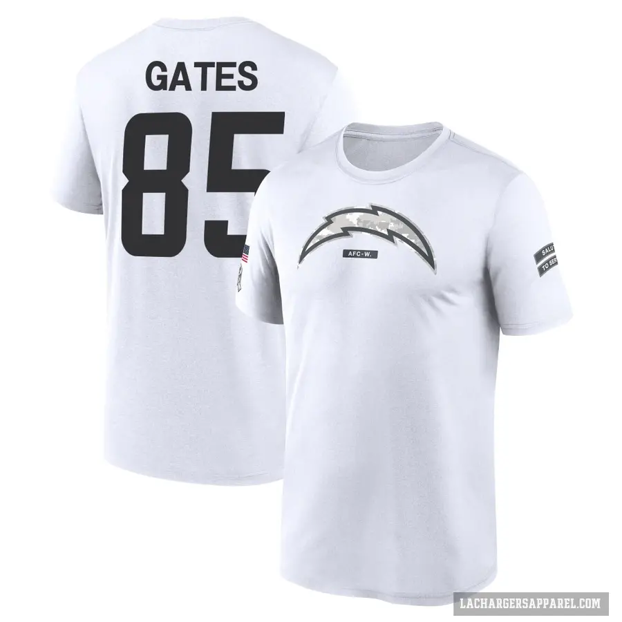 Men's ＃85 Antonio Gates Los Angeles Chargers White 2024 Salute to Service Performance T-Shirt