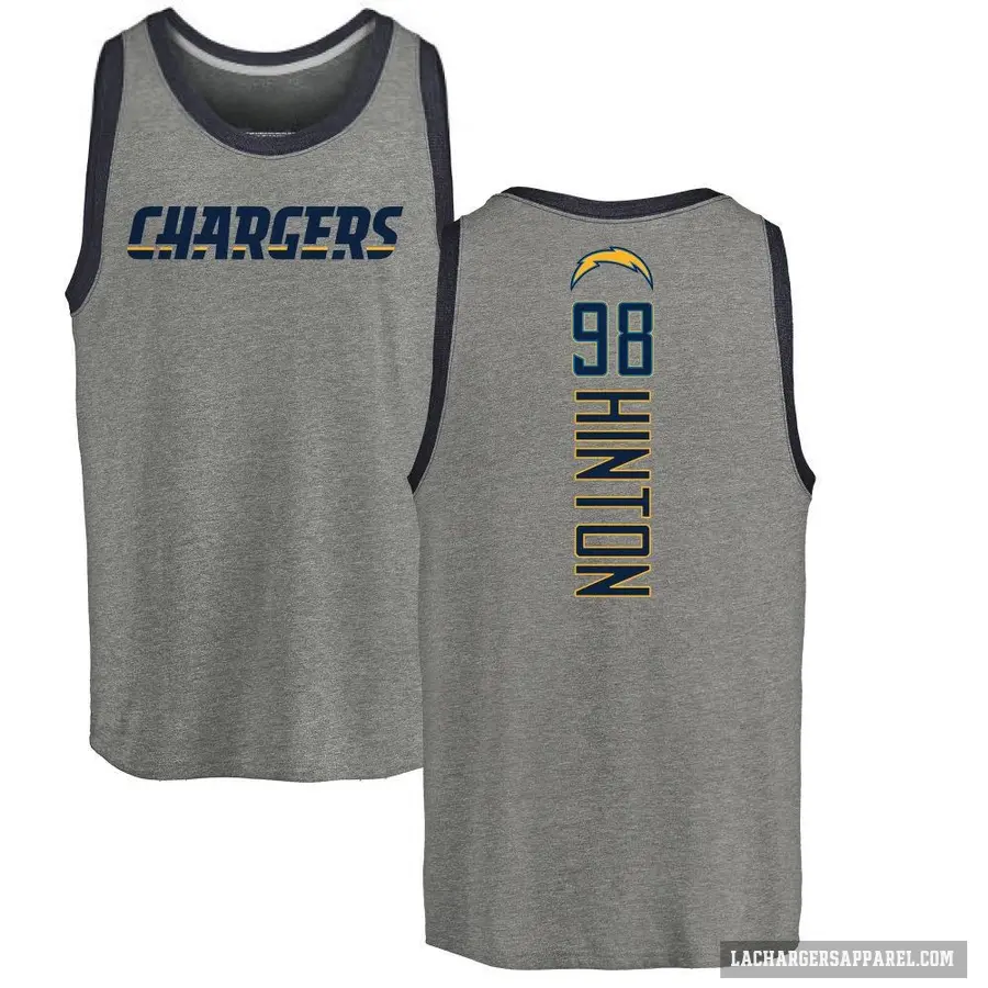 Men's ＃98 Christopher Hinton Los Angeles Chargers Ash Backer Tank Top