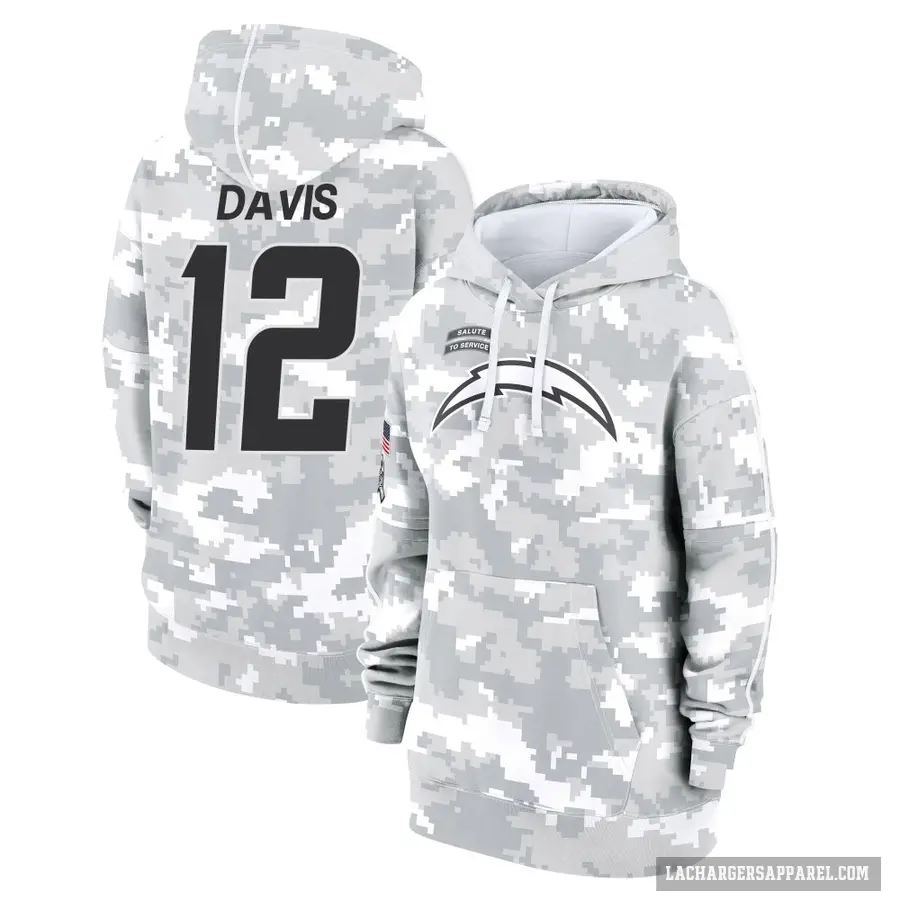 Women's ＃12 Derius Davis Los Angeles Chargers Arctic Camo 2024 Salute to Service Club Fleece Pullover Hoodie