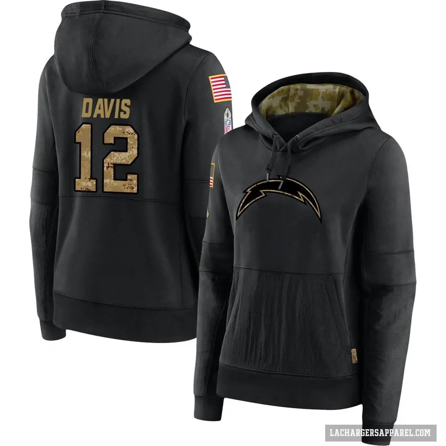 Women's ＃12 Derius Davis Los Angeles Chargers Black 2020 Salute to Service Sideline Performance Pullover Hoodie