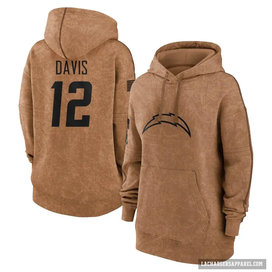 Women's ＃12 Derius Davis Los Angeles Chargers Brown 2023 Salute To Service Pullover Hoodie