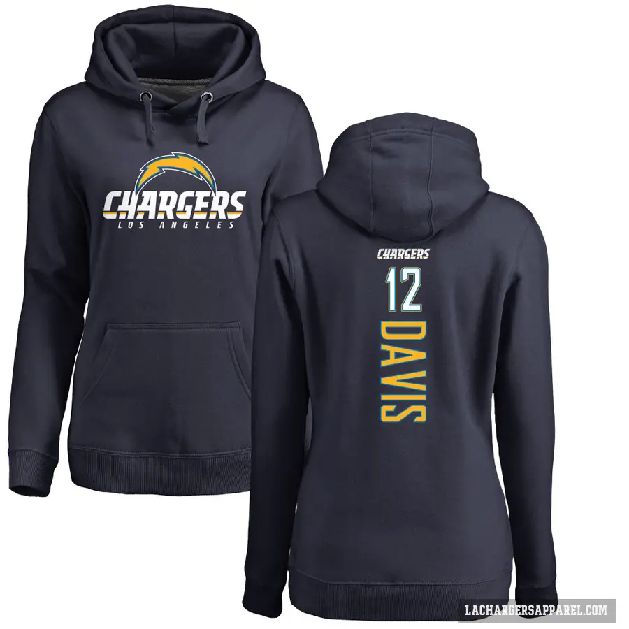 Women's ＃12 Derius Davis Los Angeles Chargers Navy Branded Backer Pullover Hoodie