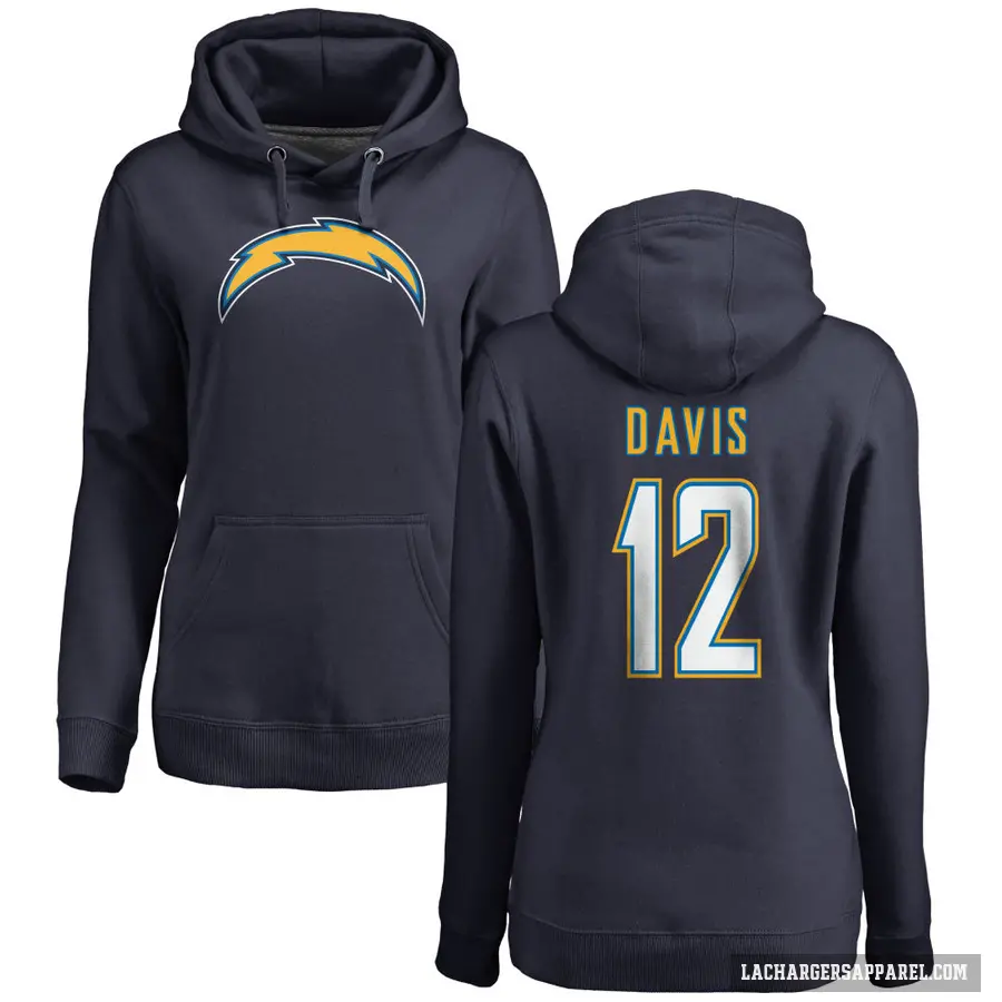 Women's ＃12 Derius Davis Los Angeles Chargers Navy Pro Line by Branded Name & Number Pullover Hoodie