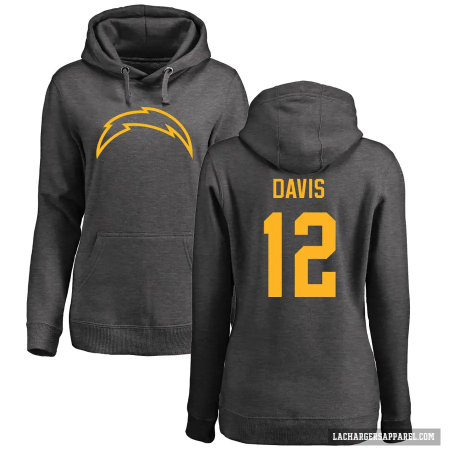 Women's ＃12 Derius Davis Los Angeles Chargers Pro Line by Branded Ash One Color Pullover Hoodie