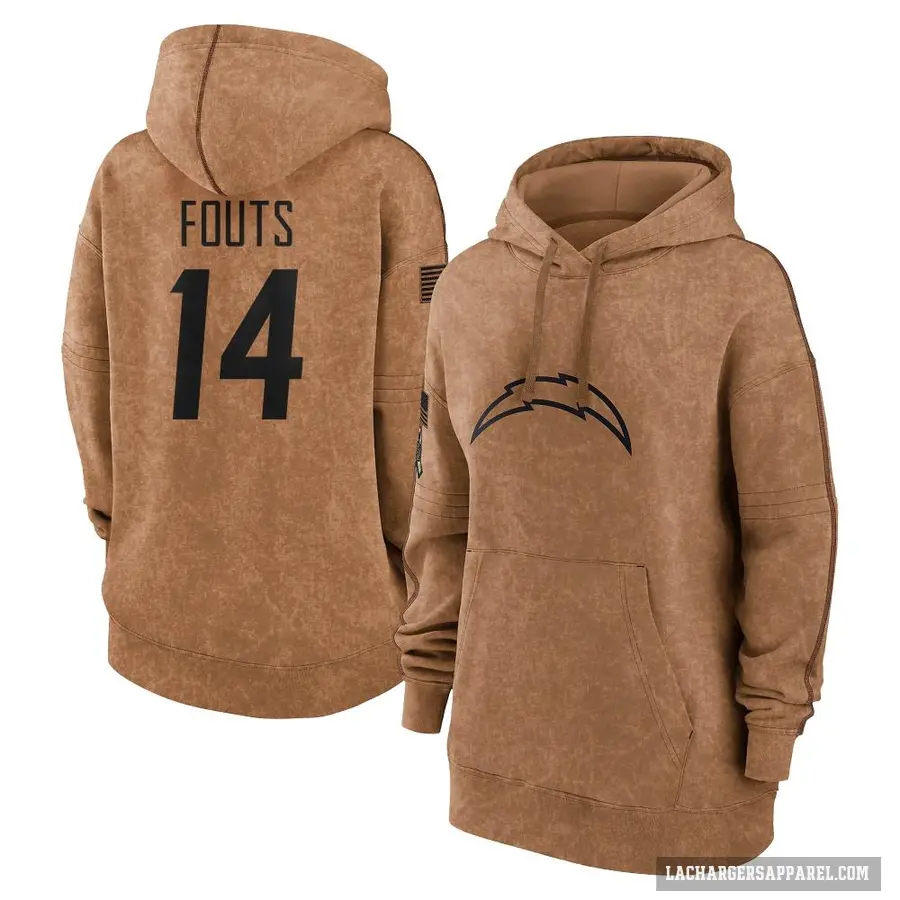 Women's ＃14 Dan Fouts Los Angeles Chargers Brown 2023 Salute To Service Pullover Hoodie