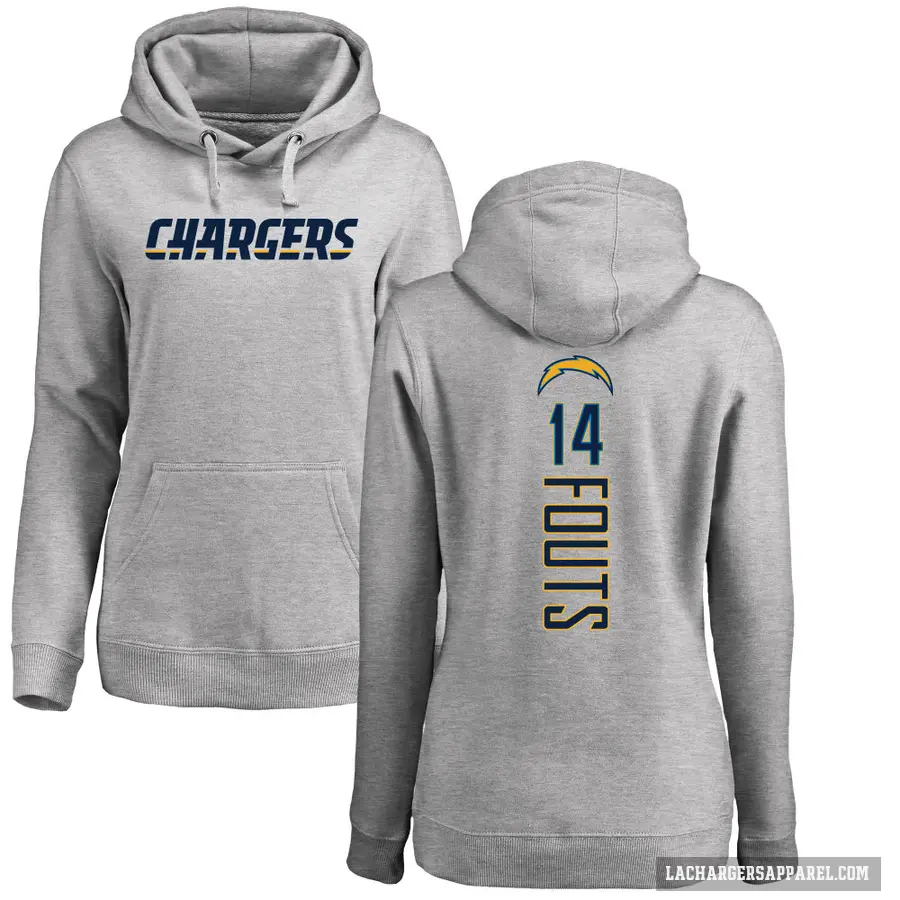 Women's ＃14 Dan Fouts Los Angeles Chargers Gray Pro Line by Branded Heather Name & Number Pullover Hoodie