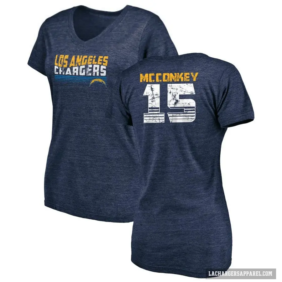 Women's ＃15 Ladd McConkey Los Angeles Chargers Navy Retro V-Neck T-Shirt