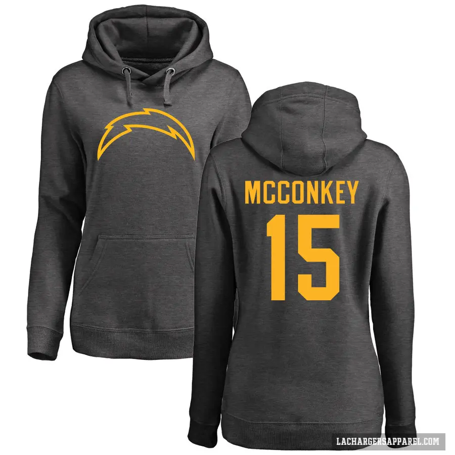 Women's ＃15 Ladd McConkey Los Angeles Chargers Pro Line by Branded Ash One Color Pullover Hoodie