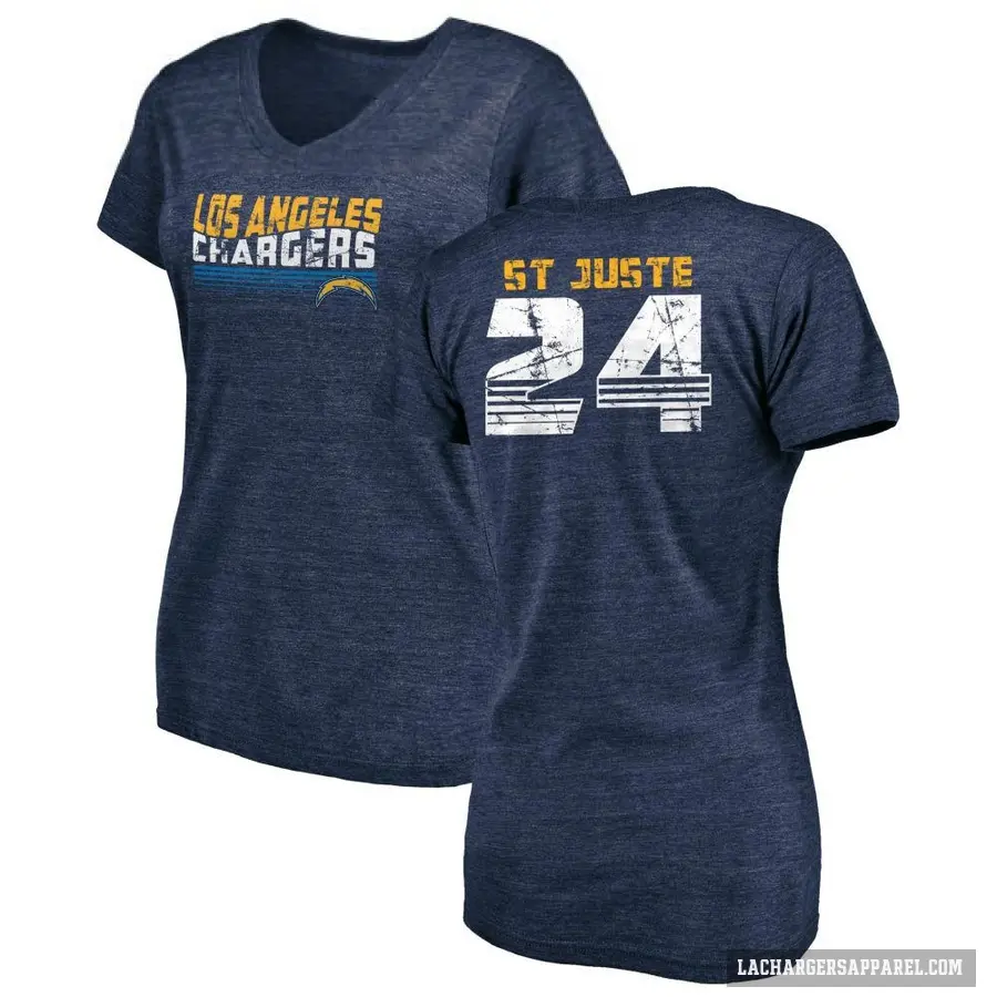 Women's ＃24 Benjamin St-Juste Los Angeles Chargers Navy Retro V-Neck T-Shirt