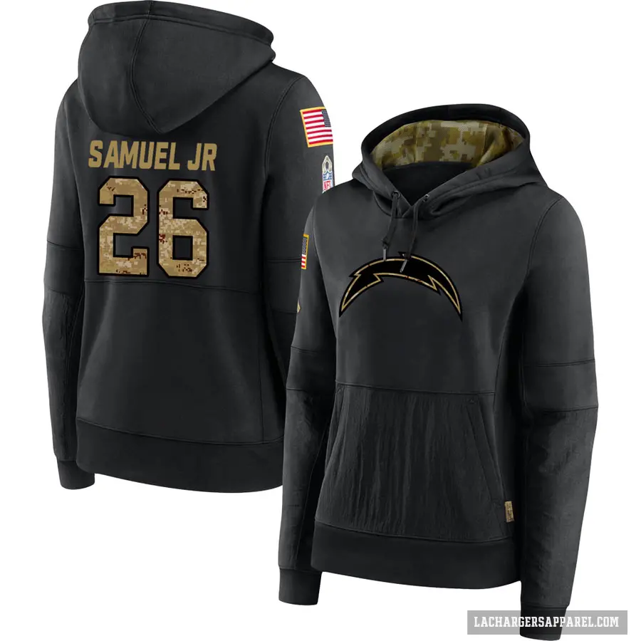 Women's ＃26 Asante Samuel Jr. Los Angeles Chargers Black 2020 Salute to Service Sideline Performance Pullover Hoodie