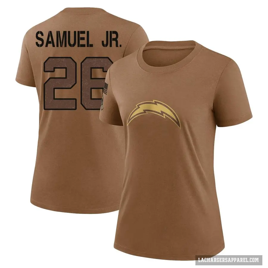 Women's ＃26 Asante Samuel Jr. Los Angeles Chargers Brown 2023 Salute To Service Performance T-Shirt