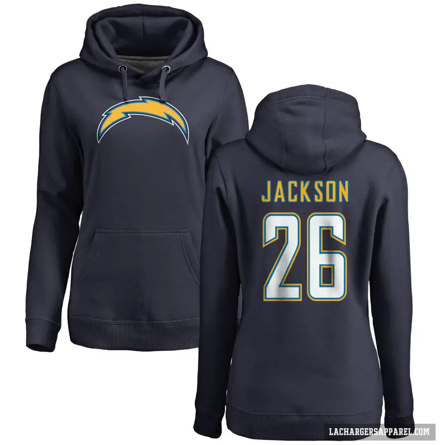Women's ＃26 Donte Jackson Los Angeles Chargers Navy Pro Line by Branded Name & Number Pullover Hoodie