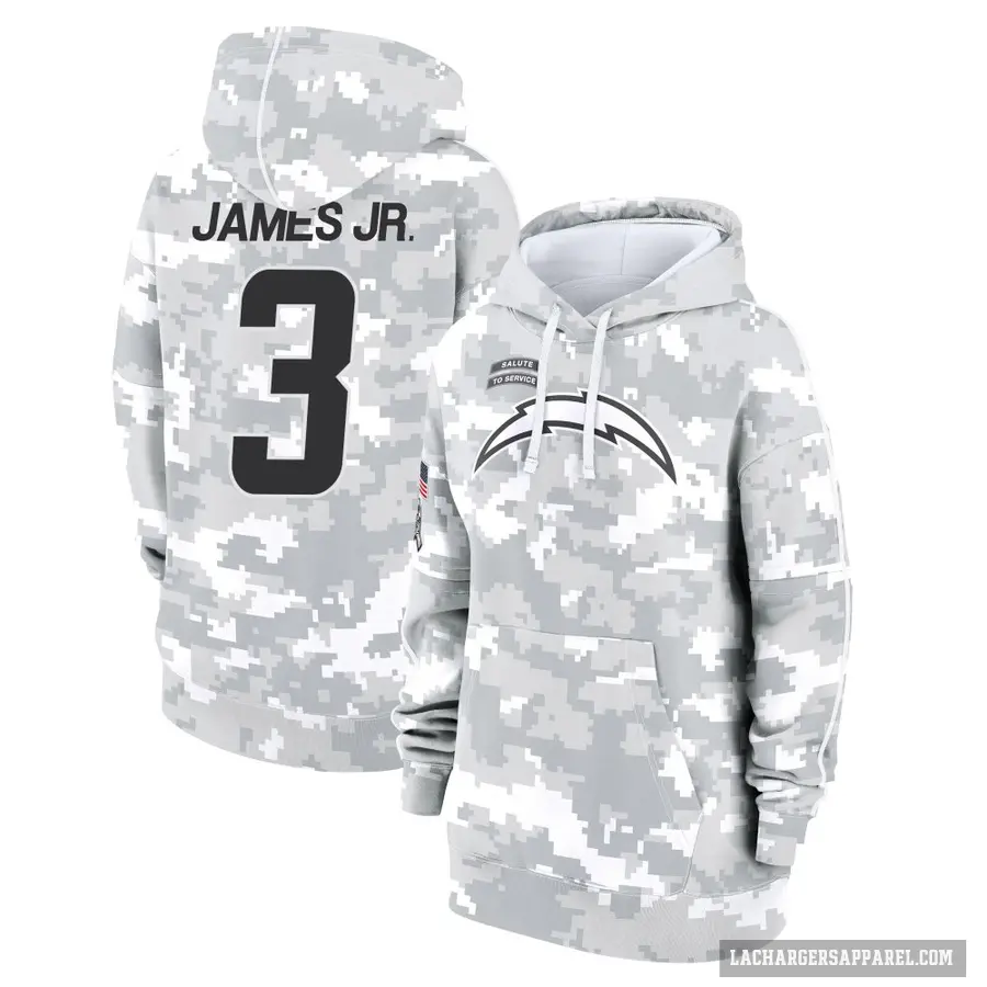 Women's ＃3 Derwin James Jr. Los Angeles Chargers Arctic Camo 2024 Salute to Service Club Fleece Pullover Hoodie