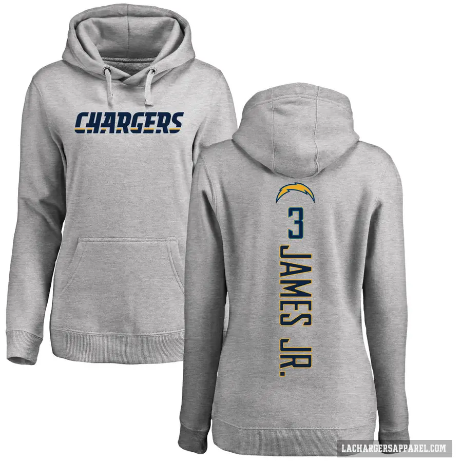 Women's ＃3 Derwin James Jr. Los Angeles Chargers Gray Pro Line by Branded Heather Name & Number Pullover Hoodie