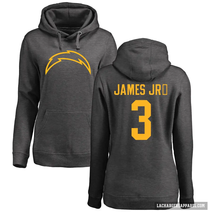 Women's ＃3 Derwin James Jr. Los Angeles Chargers Pro Line by Branded Ash One Color Pullover Hoodie