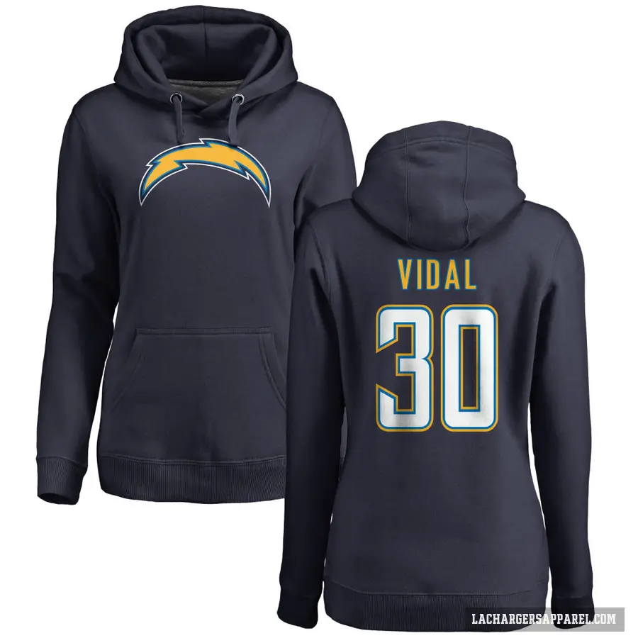 Women's ＃30 Kimani Vidal Los Angeles Chargers Navy Pro Line by Branded Name & Number Pullover Hoodie