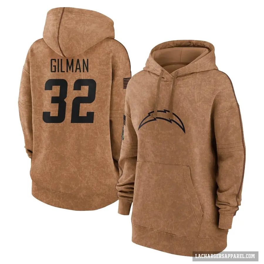 Women's ＃32 Alohi Gilman Los Angeles Chargers Brown 2023 Salute To Service Pullover Hoodie