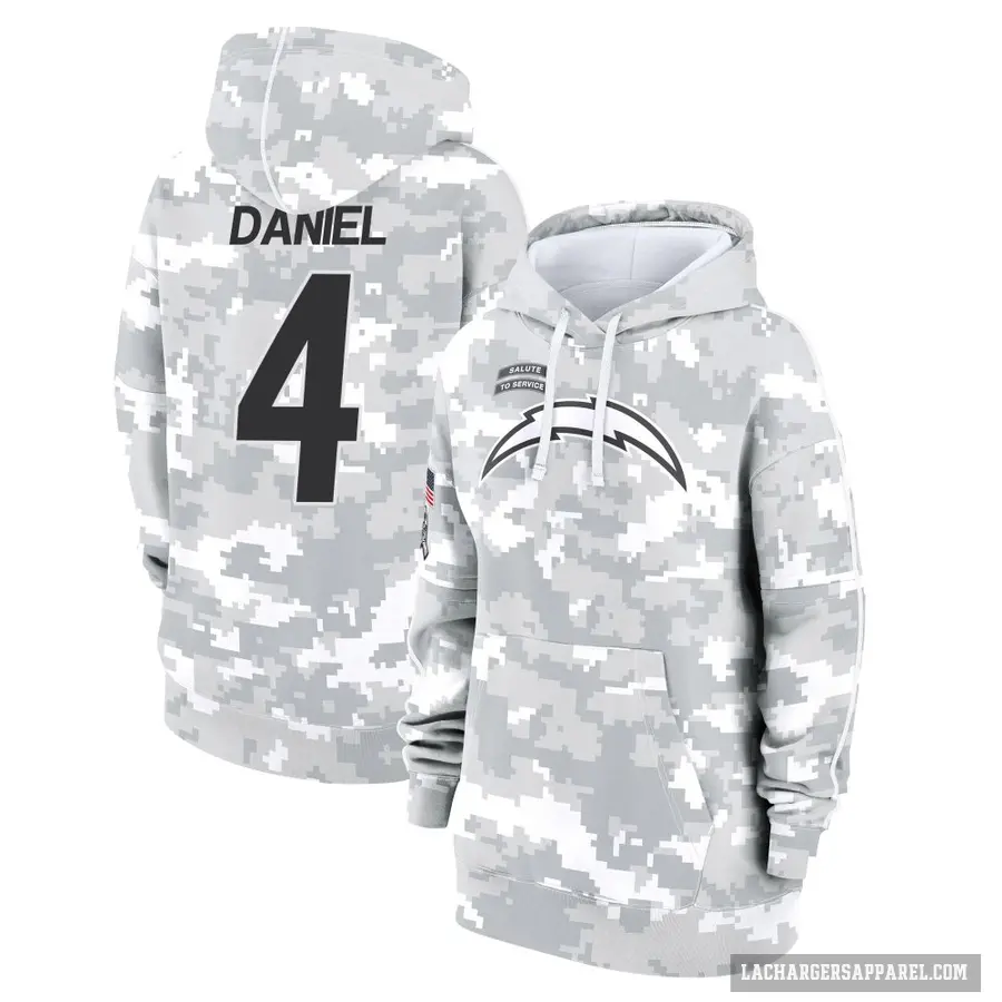 Women's ＃4 Chase Daniel Los Angeles Chargers Arctic Camo 2024 Salute to Service Club Fleece Pullover Hoodie