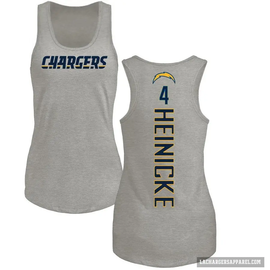 Women's ＃4 Taylor Heinicke Los Angeles Chargers Ash Backer Tank Top
