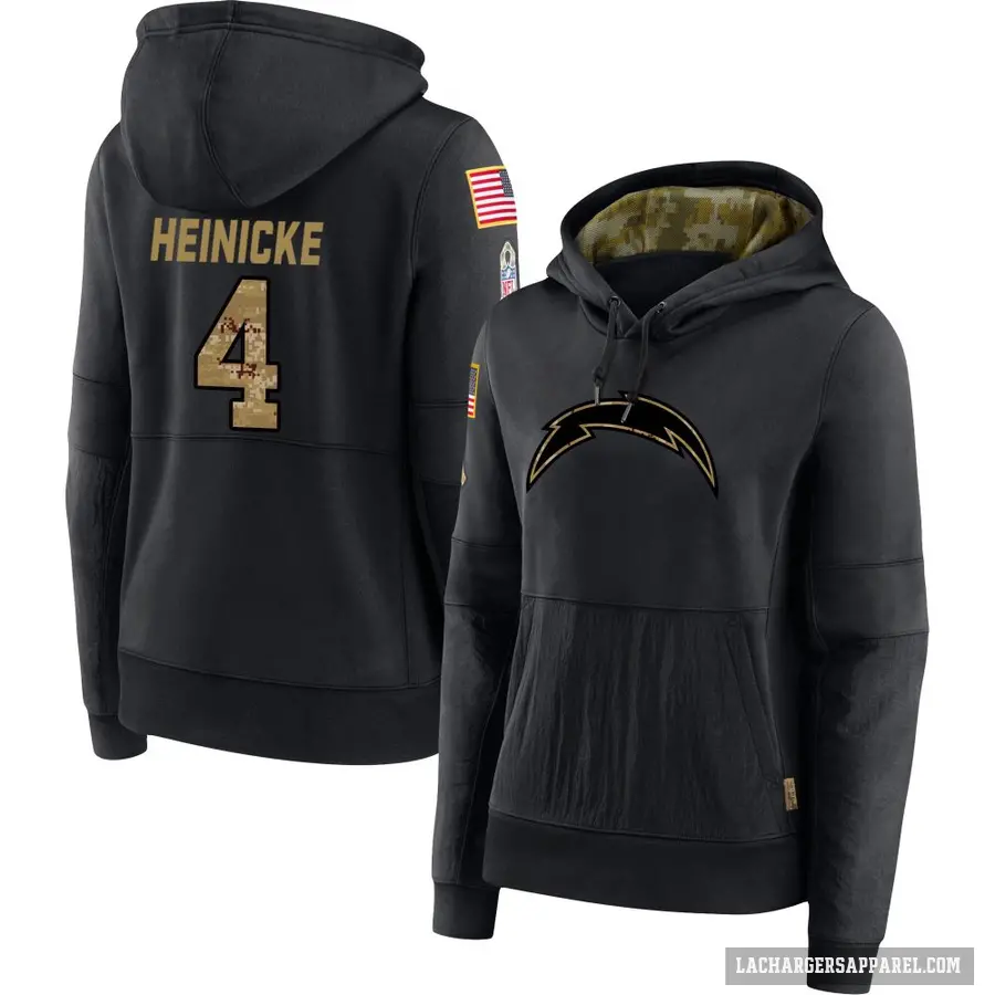 Women's ＃4 Taylor Heinicke Los Angeles Chargers Black 2020 Salute to Service Sideline Performance Pullover Hoodie