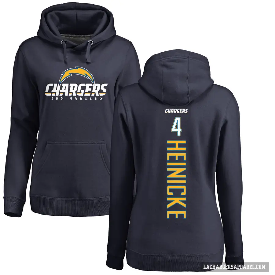 Women's ＃4 Taylor Heinicke Los Angeles Chargers Navy Branded Backer Pullover Hoodie