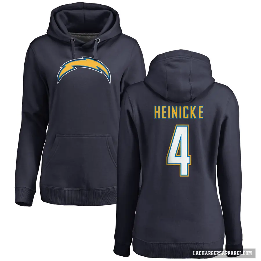 Women's ＃4 Taylor Heinicke Los Angeles Chargers Navy Pro Line by Branded Name & Number Pullover Hoodie