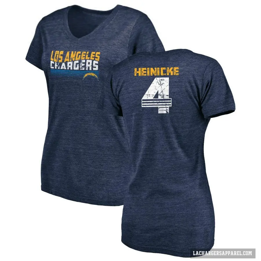 Women's ＃4 Taylor Heinicke Los Angeles Chargers Navy Retro V-Neck T-Shirt