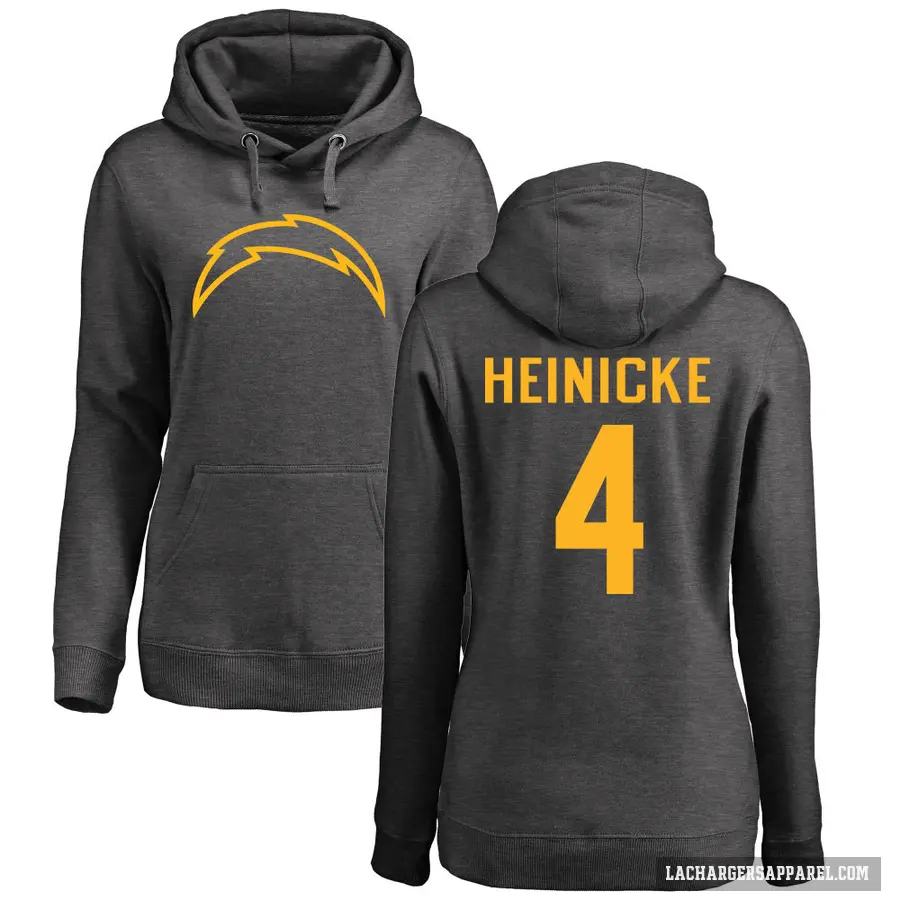 Women's ＃4 Taylor Heinicke Los Angeles Chargers Pro Line by Branded Ash One Color Pullover Hoodie