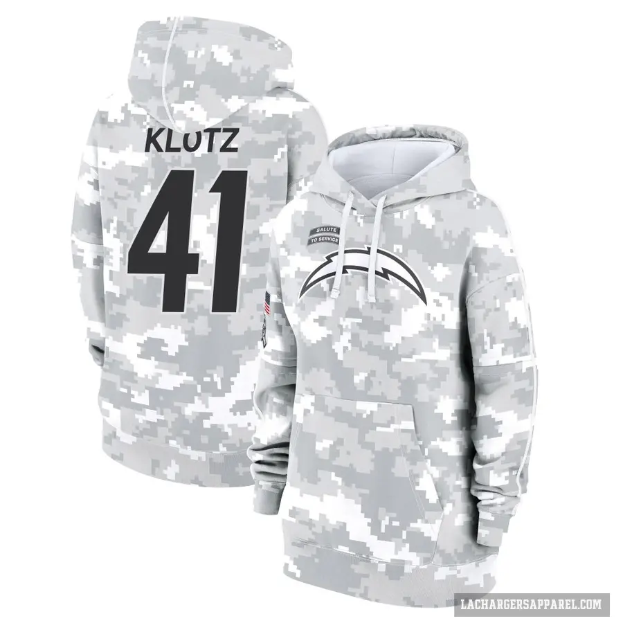 Women's ＃41 Stevo Klotz Los Angeles Chargers Arctic Camo 2024 Salute to Service Club Fleece Pullover Hoodie