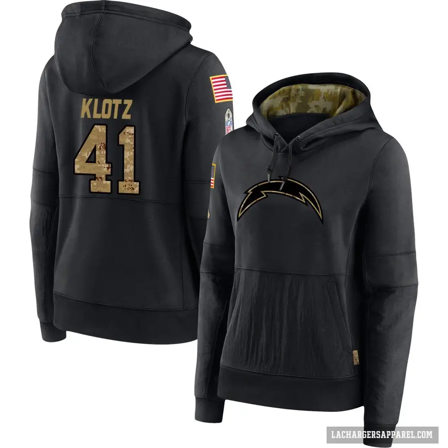 Women's ＃41 Stevo Klotz Los Angeles Chargers Black 2020 Salute to Service Sideline Performance Pullover Hoodie