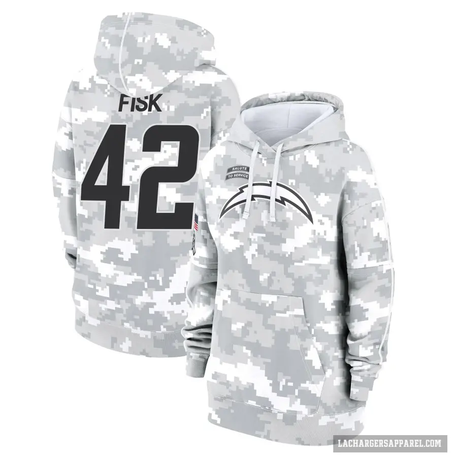 Women's ＃42 Tucker Fisk Los Angeles Chargers Arctic Camo 2024 Salute to Service Club Fleece Pullover Hoodie