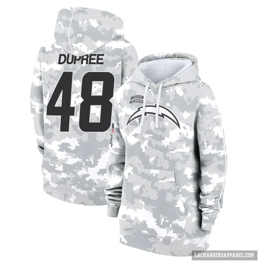 Women's ＃48 Bud Dupree Los Angeles Chargers Arctic Camo 2024 Salute to Service Club Fleece Pullover Hoodie