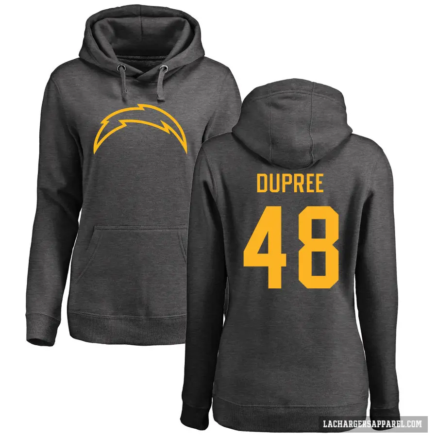 Women's ＃48 Bud Dupree Los Angeles Chargers Pro Line by Branded Ash One Color Pullover Hoodie