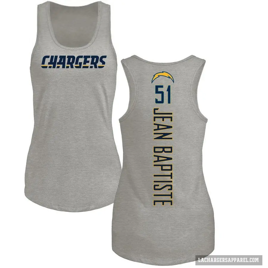Women's ＃51 Jeremiah Jean-Baptiste Los Angeles Chargers Ash Backer Tank Top