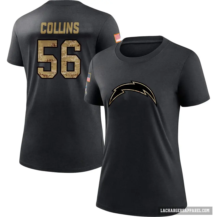 Women's ＃56 Chris Collins Los Angeles Chargers Black 2020 Salute To Service Performance T-Shirt