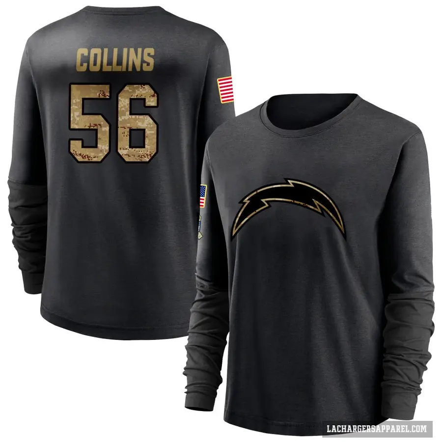 Women's ＃56 Chris Collins Los Angeles Chargers Black 2020 Salute To Service Sideline Performance Long Sleeve T-Shirt