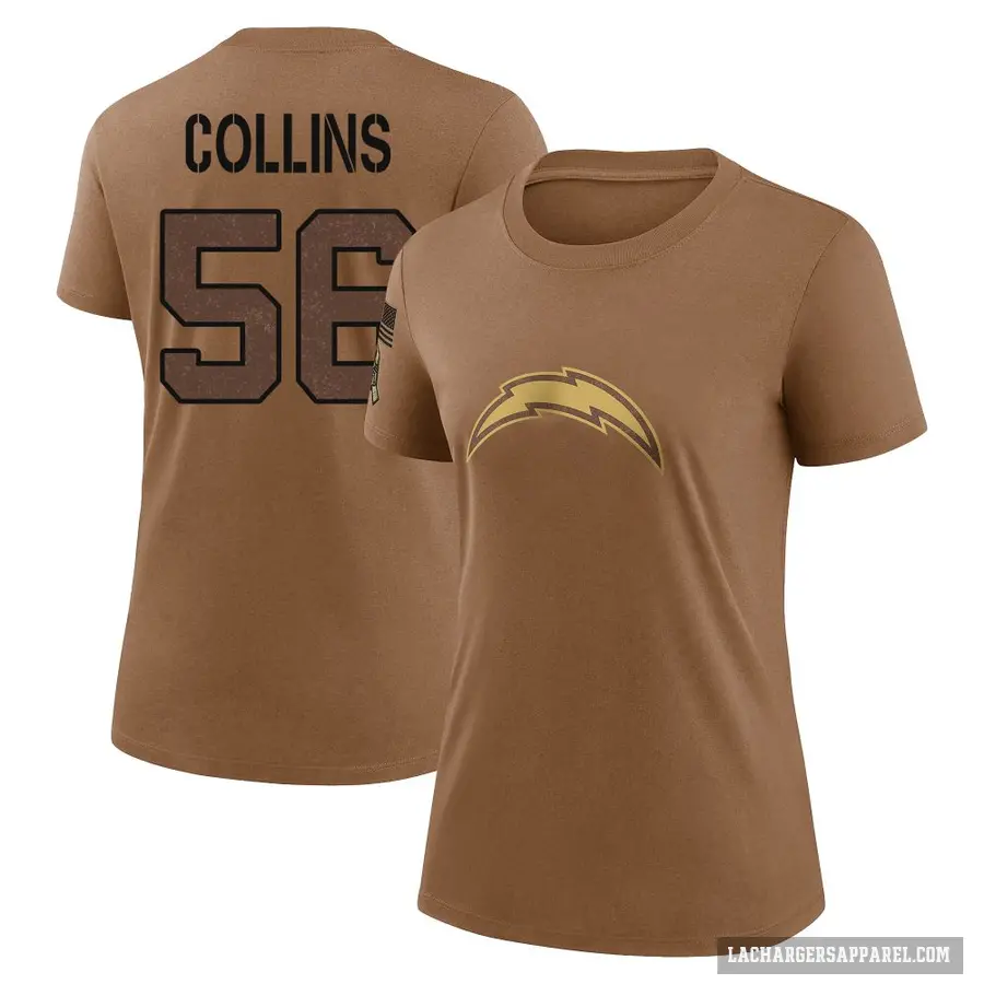 Women's ＃56 Chris Collins Los Angeles Chargers Brown 2023 Salute To Service Performance T-Shirt