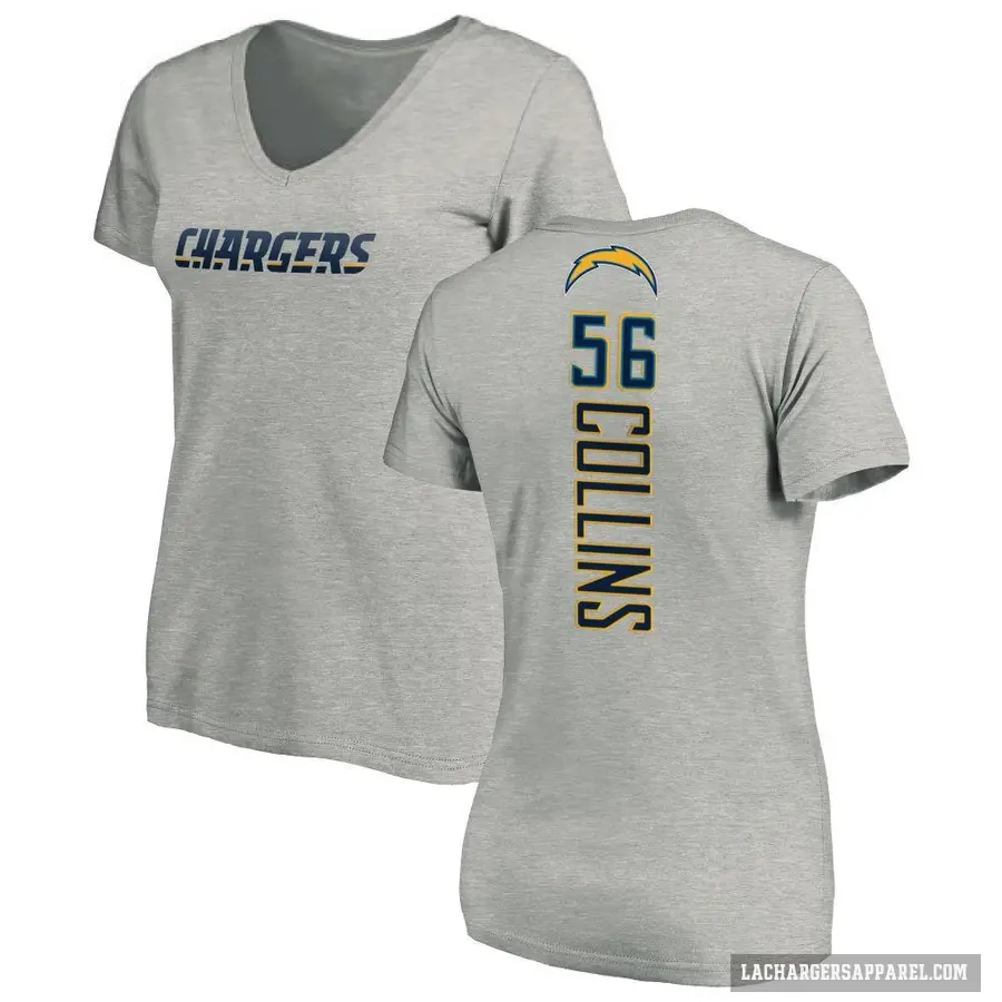 Women's ＃56 Chris Collins Los Angeles Chargers Gray Slim Fit V-Neck T-Shirt Heather