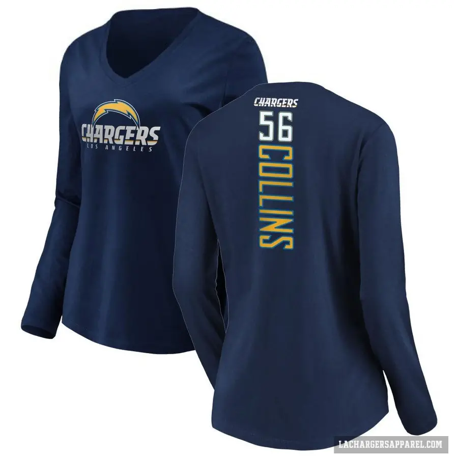 Women's ＃56 Chris Collins Los Angeles Chargers Navy Backer Long Sleeve T-Shirt